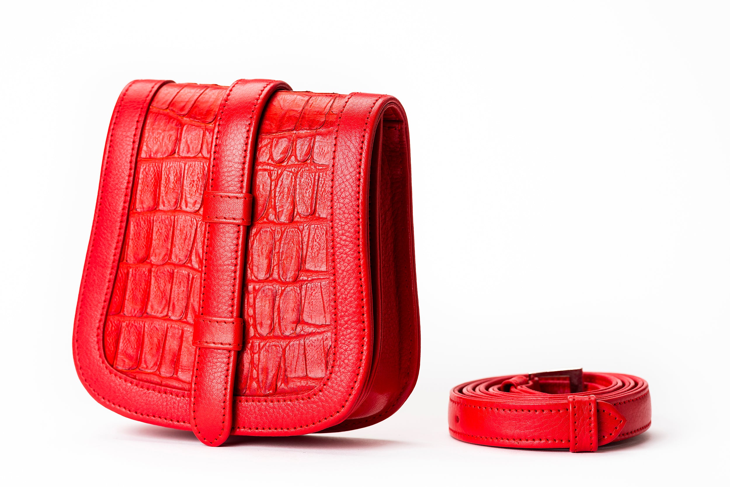 Nafa Belt Bag - Red Embossed Leather